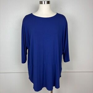 Eileen Fisher Oversized Jersey Knit Tunic Top Size L Cobalt Blue Dolman Sleeve